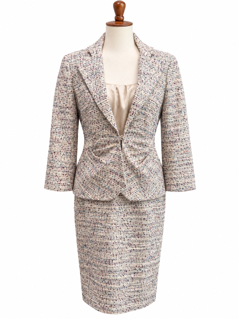 Kay Unger Cream Multicolor Tweed Blazer & Dress Set Suit 10 and 12 Silk Blend
